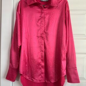 Pink Button-Up Shirt with Rhinestone Accents